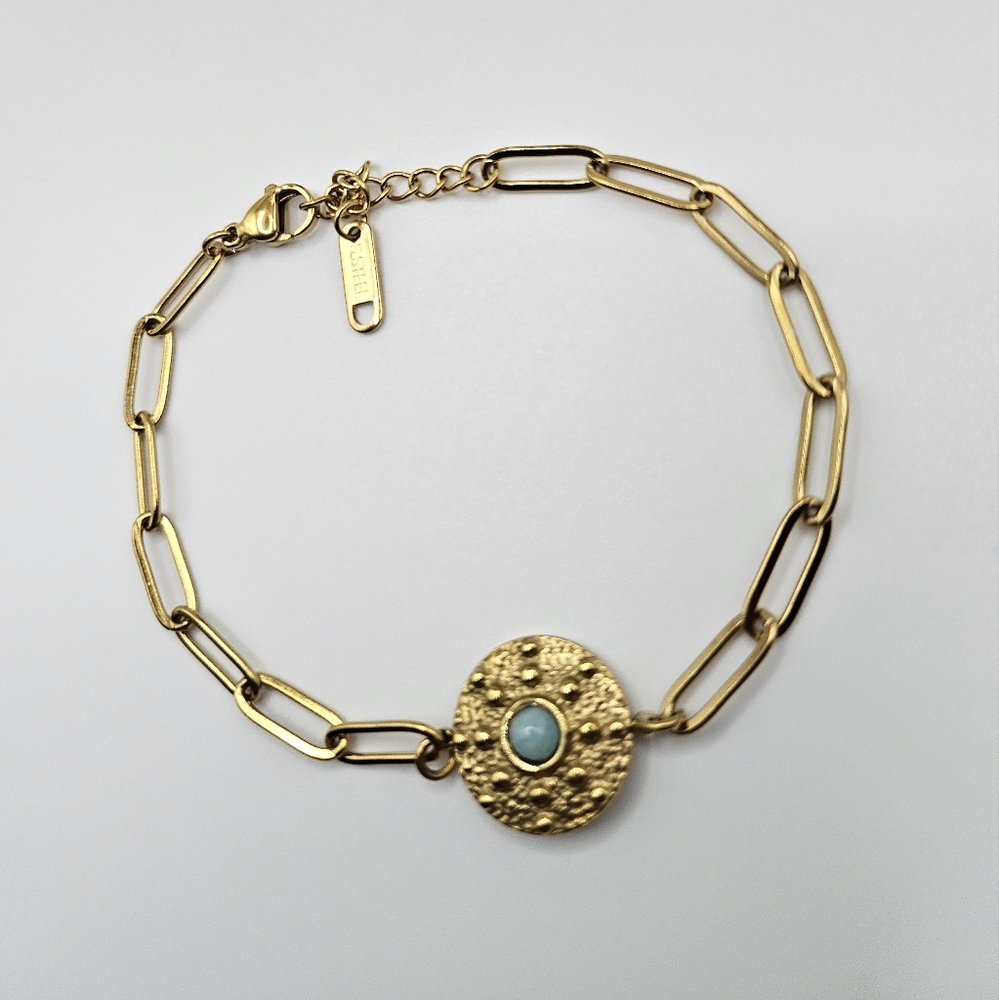 🆕️Vintage Color Natural Stone Bracelet Stainless Steel rays of sun Turquois